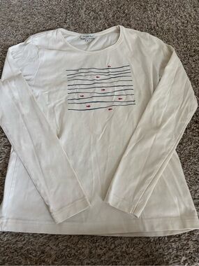Armor Lux White Long-Sleeve Tee with Navy Stripes and Red Fish